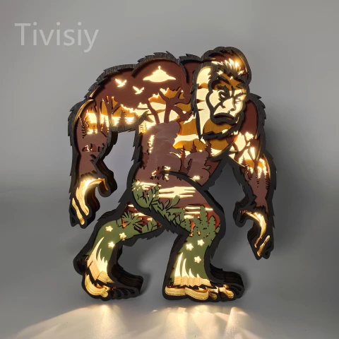 Bigfoot Wooden Carving,Suitable for Home Decoration,Holiday Gift,Art Night Light